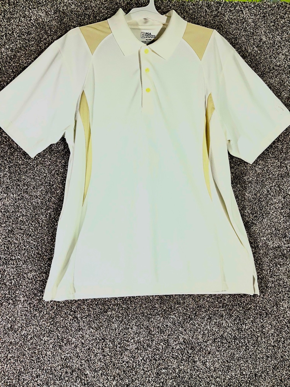 PGA Tour Colorblock Short Sleeve Golf Polo Shirt Men XL White/Tan Gorepore Club